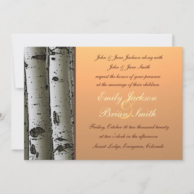 Autumn theme aspen trees rustic wedding invites (Front)