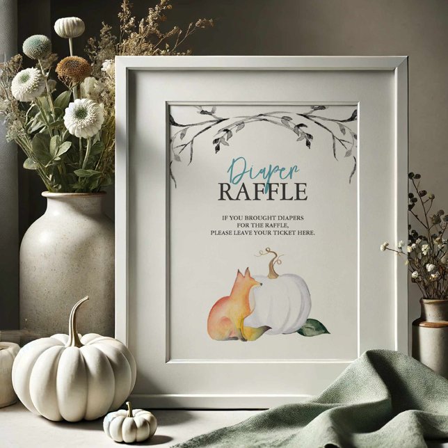 Autumn Theme Baby Shower Decorations Fox & Pumpkin (Baby shower posters fall theme watercolor fox and pumpkin by Victoria Grigaliunas of Do Tell A Belle)
