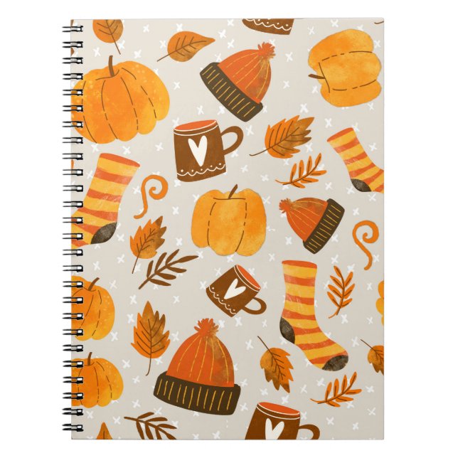 Autumn Theme Seamless Pattern Tile Notebook (Front)