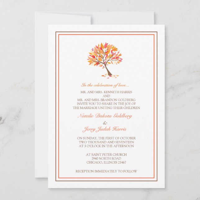 Autumn Theme Tree Flat Wedding Invitation (Front)