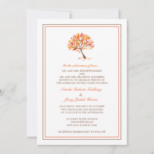 Autumn Theme Tree Flat Wedding Invitation