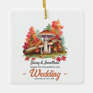 Autumn theme with mushroom watercolor wedding ceramic ornament