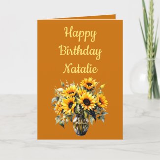 Autumn themed birthday sunflowers in vase