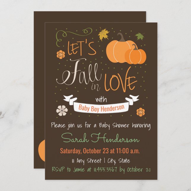 Autumn Themed Fall In Love Baby Shower Invite (Front/Back)