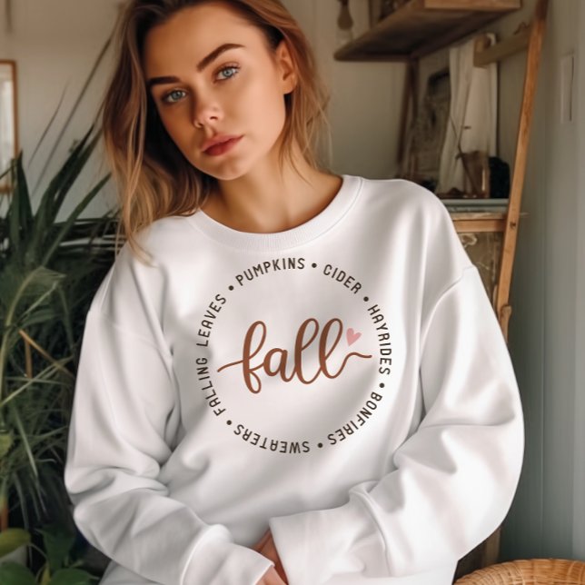 AUTUMN THEMED FALLING LEAVES, CIDER, PUMPKINS SWEATSHIRT (Creator Uploaded)