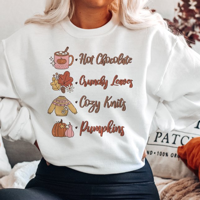 AUTUMN THEMED HOT CHOCOLATA CRUNCHY LEAVES COZY  SWEATSHIRT (Creator Uploaded)