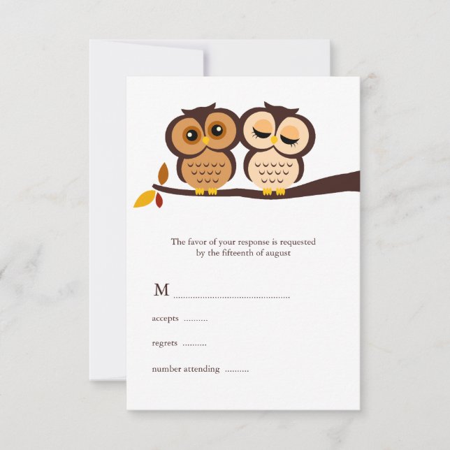 Autumn Themed Owls Wedding RSVP Card (Front)