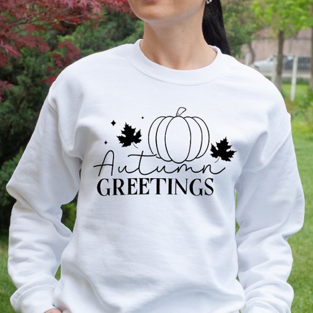 AUTUMN THEMED RETRO AUTUMN GREETINGS PUMPKIN SWEATSHIRT (Creator Uploaded)