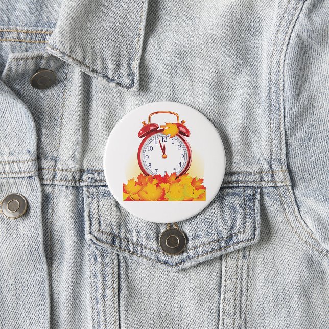 Autumn Time Change Fall Leaves And Retro Clock  Button (Creator Uploaded)