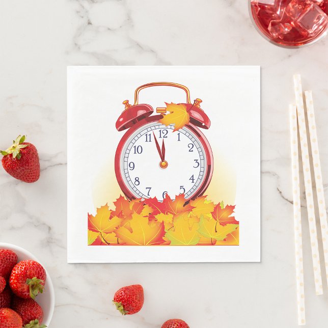 Autumn Time Change Fall Leaves And Retro Clock  Napkins (Creator Uploaded)