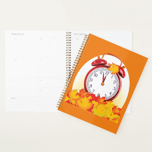 Autumn Time Change Fall Leaves And Retro Clock Planner