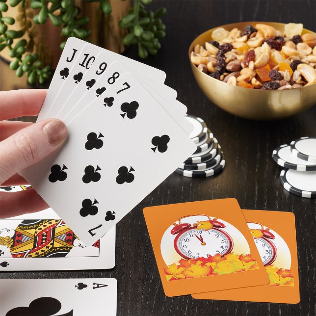 Autumn Time Change Fall Leaves And Retro Clock  Poker Cards (Creator Uploaded)