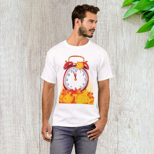 Autumn Time Change Fall Leaves And Retro Clock T-Shirt