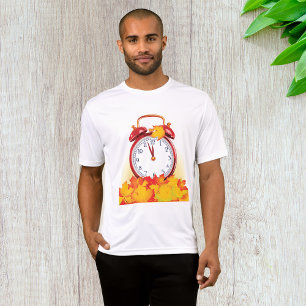 Autumn Time Change Fall Leaves And Retro Clock  T-Shirt