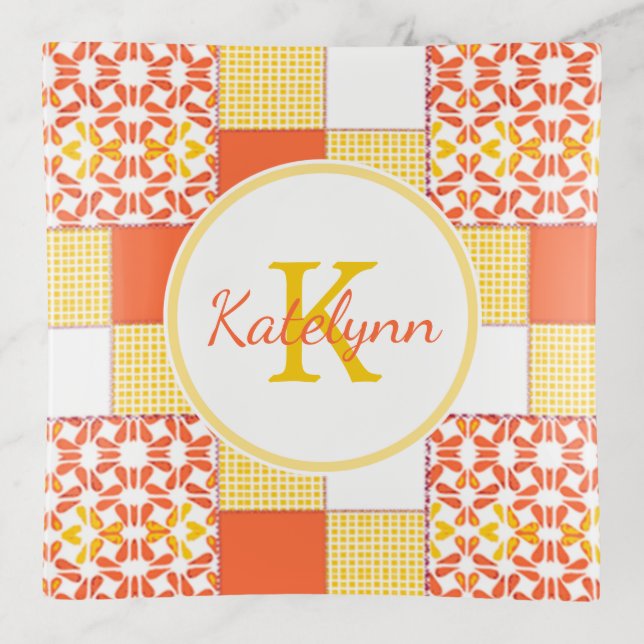 Autumn Tints Quilt Pattern Square Trinket Tray (Front)