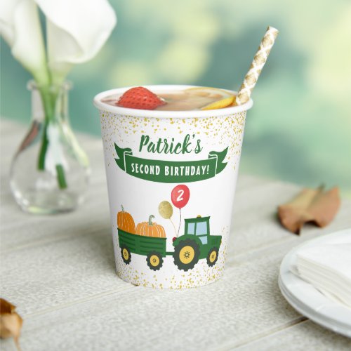Autumn Tractor Pumpkin Fall Birthday Party Paper Cups