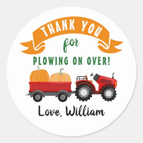 Autumn Tractor Pumpkin Fall Birthday Thank You Classic Round Sticker