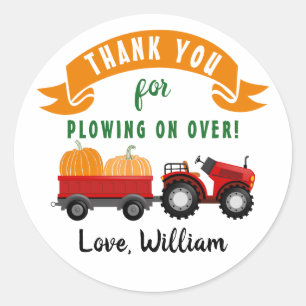 Autumn Tractor Pumpkin Fall Birthday Thank You Classic Round Sticker