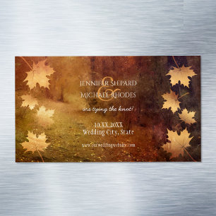autumn trail falling maple leaves rustic wedding magnetic business card
