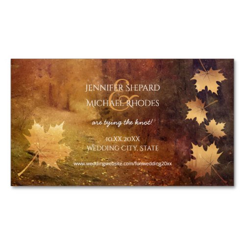 autumn trail falling maple leaves rustic wedding magnetic business card