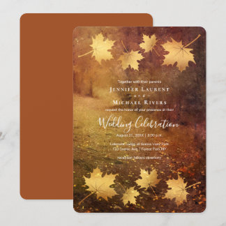 autumn trail maple leaves rustic wedding invitation
