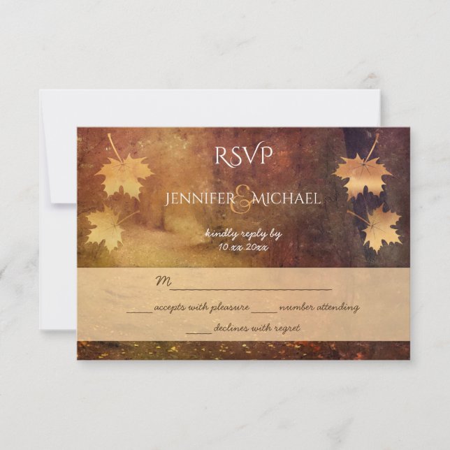 autumn trail maple leaves rustic wedding rsvp (Front)