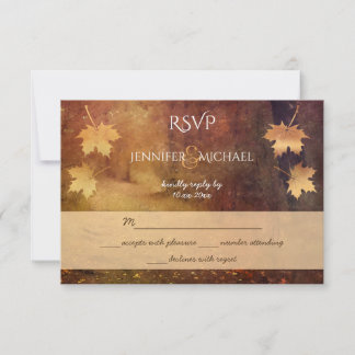 autumn trail maple leaves rustic wedding rsvp card