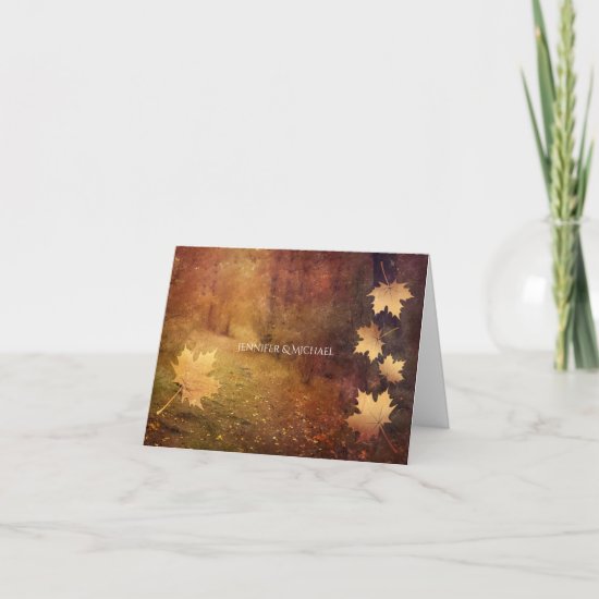 autumn trail maple leaves rustic wedding thank you