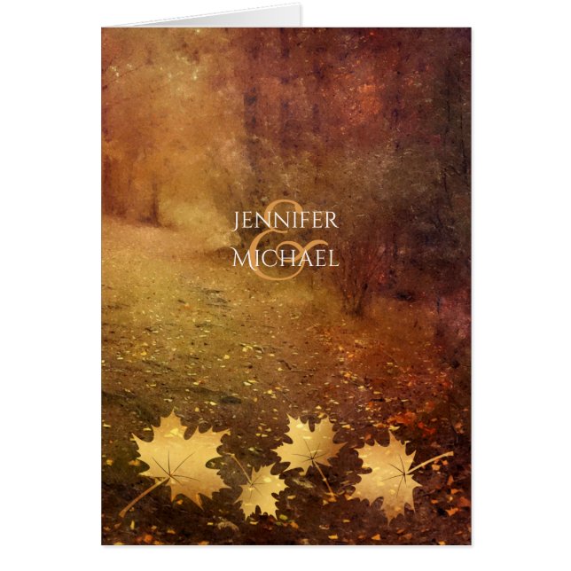 autumn trail maple leaves rustic wedding thank you cards (Front)