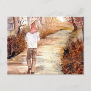 Autumn Trail Watercolor Painting Postcard