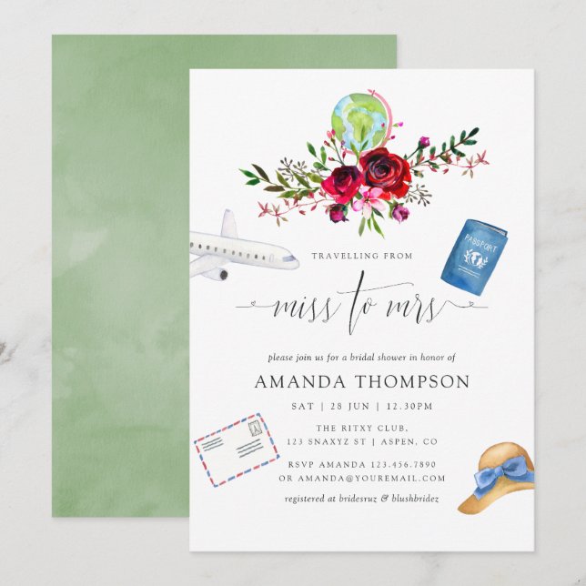 Autumn Traveling From Miss To Mrs Bridal Shower Invitation (Front/Back)
