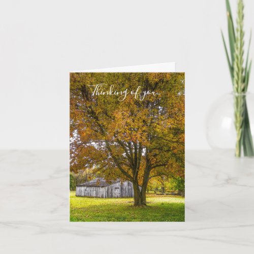 Autumn Tree And Barn Painterly Thinking Of You Car Card