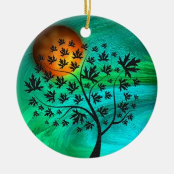 Autumn Tree And Harvest Moon Ceramic Ornament by MHDesignStudio at Zazzle