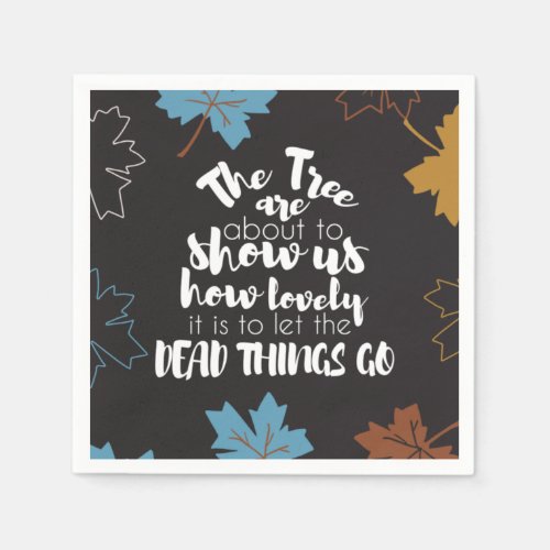 Autumn tree and leaves quotes design B Napkins