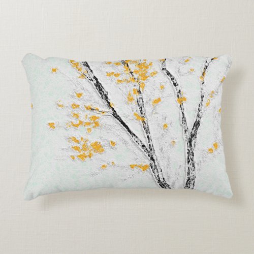 Autumn Tree Branches with Yellow Fall Leaves Accent Pillow