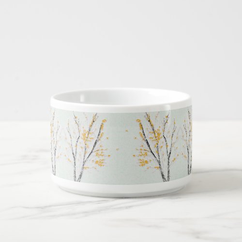 Autumn Tree Branches with Yellow Fall Leaves Bowl