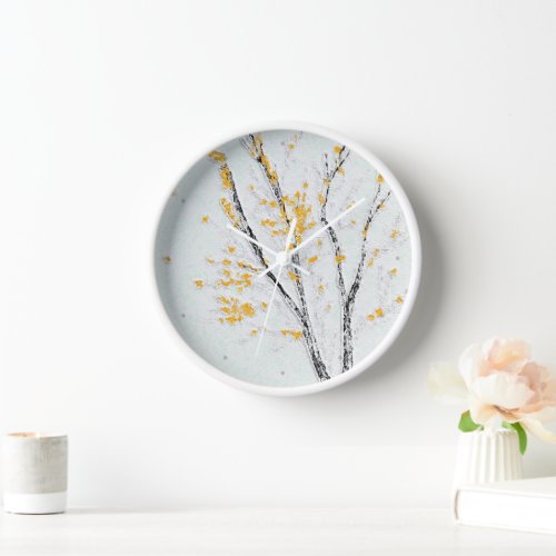 Autumn Tree Branches with Yellow Fall Leaves Clock