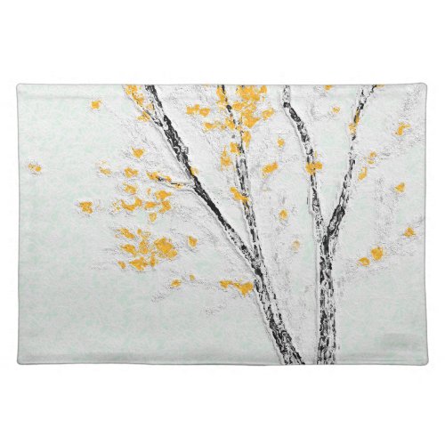 Autumn Tree Branches with Yellow Fall Leaves Cloth Placemat