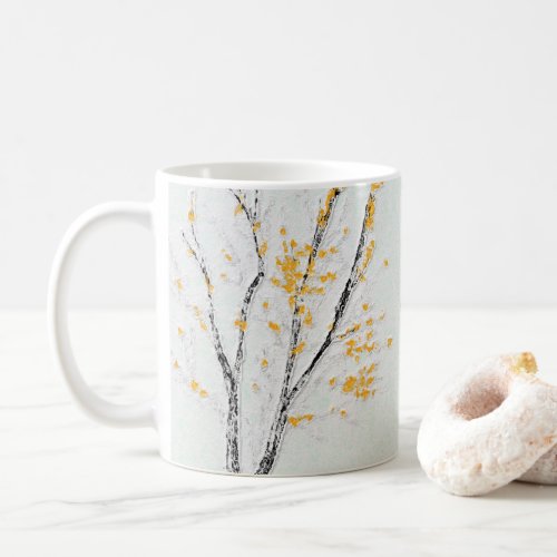 Autumn Tree Branches with Yellow Fall Leaves Coffee Mug