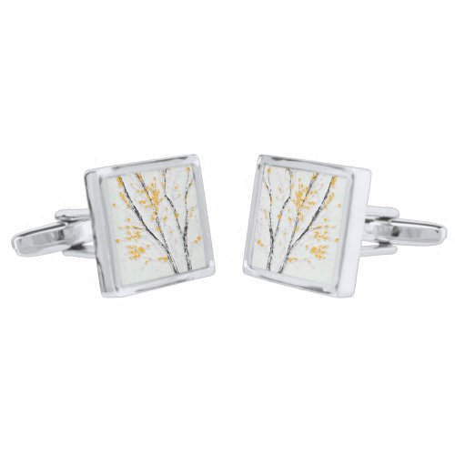 Autumn Tree Branches with Yellow Fall Leaves Cufflinks