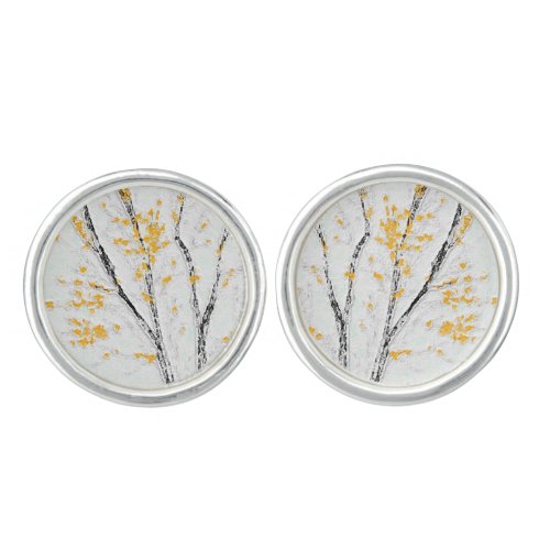 Autumn Tree Branches with Yellow Fall Leaves Cufflinks