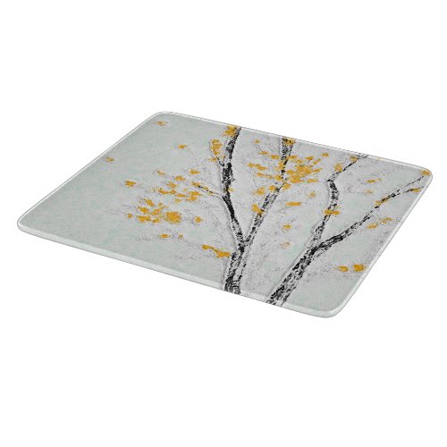 Autumn Tree Branches with Yellow Fall Leaves Cutting Board