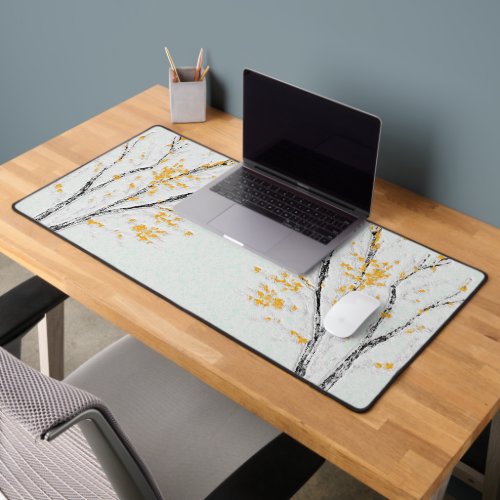 Autumn Tree Branches with Yellow Fall Leaves Desk Mat