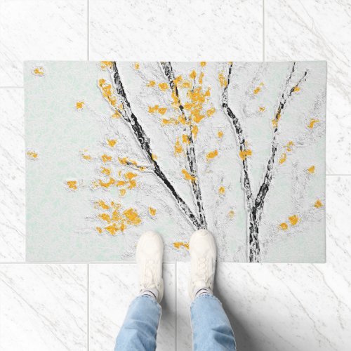 Autumn Tree Branches with Yellow Fall Leaves Doormat