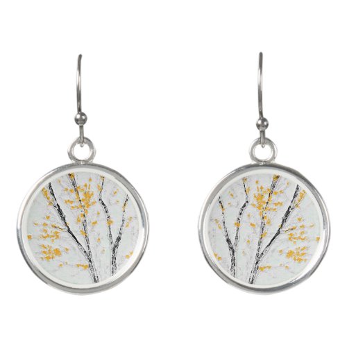 Autumn Tree Branches with Yellow Fall Leaves Earrings