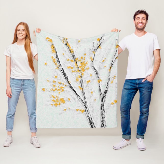 Autumn Tree Branches with Yellow Fall Leaves Fleece Blanket (In Situ)