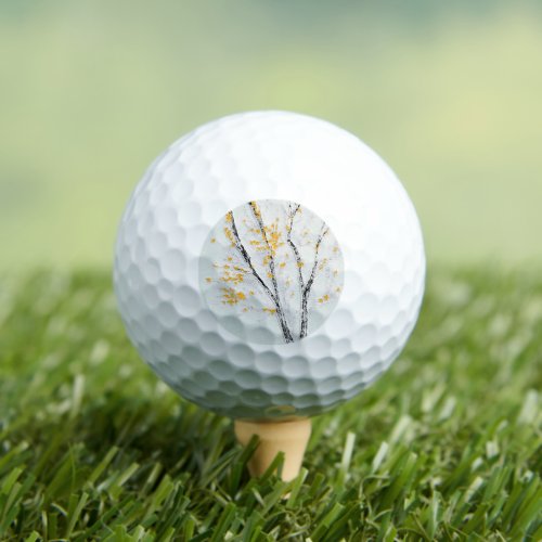 Autumn Tree Branches with Yellow Fall Leaves Golf Balls