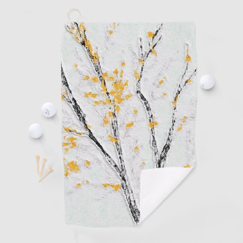 Autumn Tree Branches with Yellow Fall Leaves Golf Towel