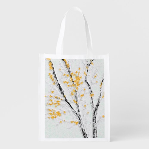Autumn Tree Branches with Yellow Fall Leaves Grocery Bag