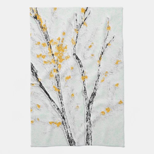 Autumn Tree Branches with Yellow Fall Leaves Kitchen Towel
